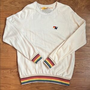 Aviator Nation White Sweater with Rainbow Accents
